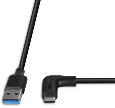 Kabllo USB LINDY 1m USB 3.2 Type A në Type C, kënd 90°, e zezë