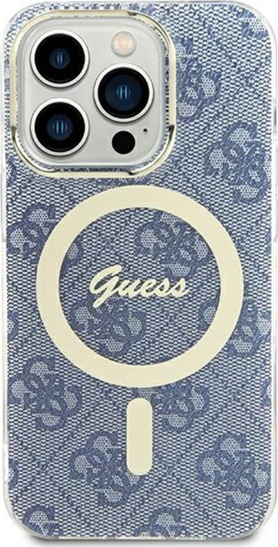 Kllëf telefoni Guess IML 4G MagSafe për iPhone 15 14 13, polikarbonat TPU, blu