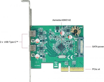 Kartë zgjeruese DeLOCK 90397, PCIe x4, 2x USB Type C, jeshile