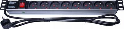 Panel energjie PremiumCord 1U për raft 19\", 230V, ngjyrë e zezë