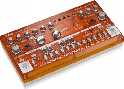Sintezator bas Behringer TD-3, analog, me sequencer 16-step, portokalli transparent