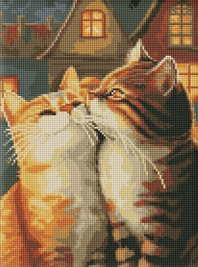 Set pikture me gurë Ideyka Diamond Quadro Cats in Love, 30 x 40 cm, shumëngjyrësh