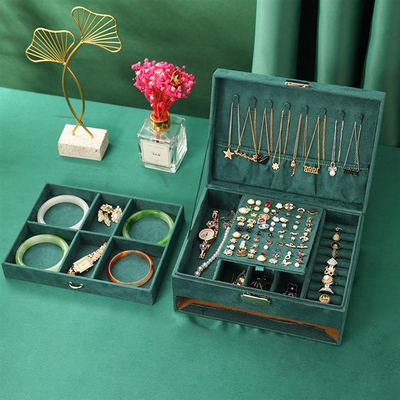 Kuti bizhuterish CA7 Jewelry Box, me plot ndarje, me sirtar, jeshile