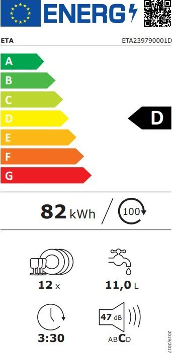 Enëlarëse e integruar Eta 2397 90001D, 12 sete, 47 dB, inoksi