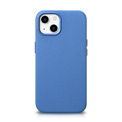 Mbulesë lëkure iCarer Litchi Premium për iPhone 14 Plus, MagSafe, blu e çelët