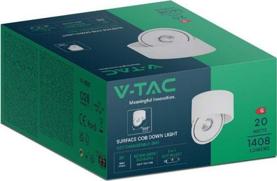 Spot drite i rrumbullakët V-TAC VT-2825, 20W COB LED, 3n1, i bardhë