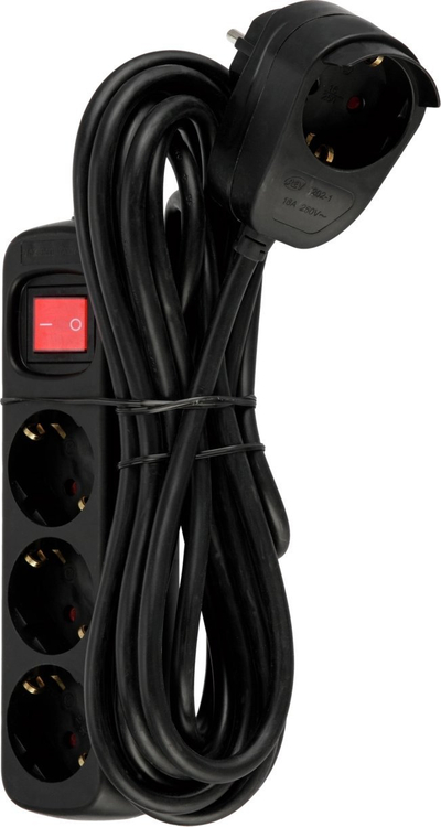 Zgjatues REV Power Strip 3+1, 5m, me çelës, i zi