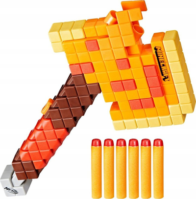 Lodër sëpatë Nerf Minecraft Firebrand, me fishekë shkumë, plastike, portokalli