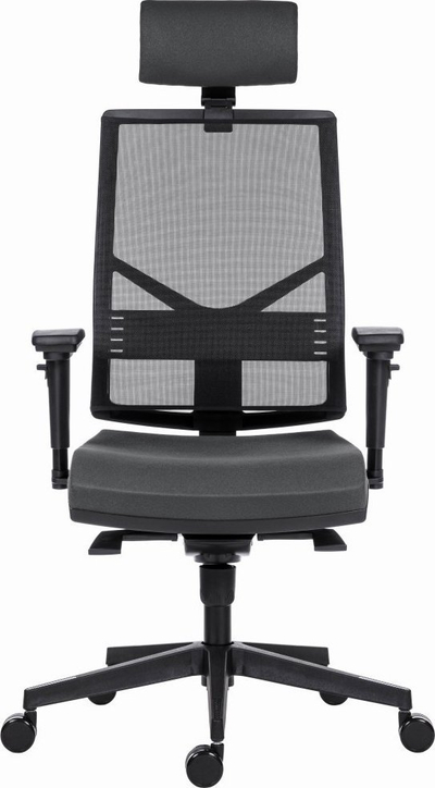 Karrige zyre ergonomike Powerton Marie, mbështetëse rrjete, mbështetje koke, gri