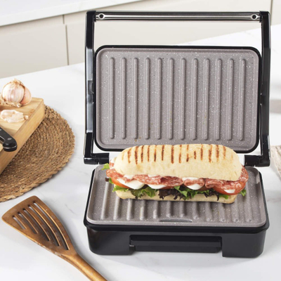 Grill elektrik Salter Panini Grill AND Panini, 750W, 23x14.5cm, inox i argjendtë