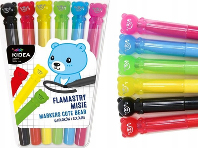 Markatorë me majë të butë Kidea Bears, set me 6 ngjyra, shumëngjyrësh