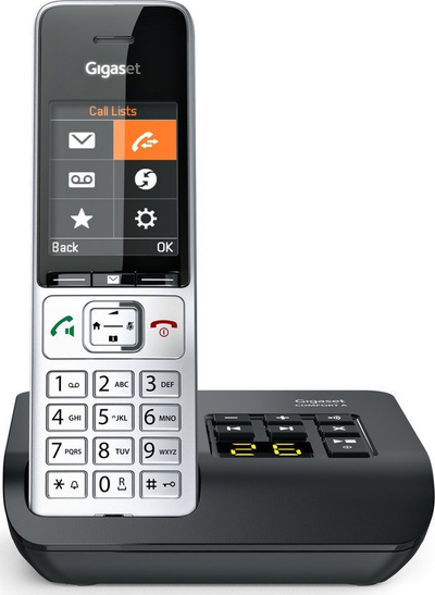 Telefon pa tel Gigaset COMFORT 500A, analog DECT, me sekretari, ngjyrë zi me argjend