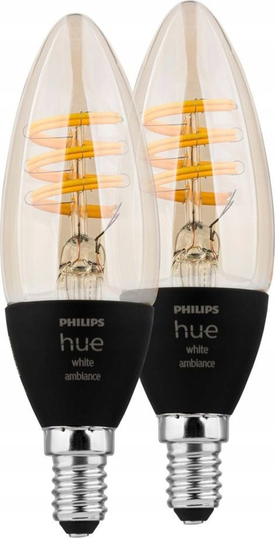 Llambë inteligjente Philips Hue Candle E14, 4.9W, set 2 copë, e zezë