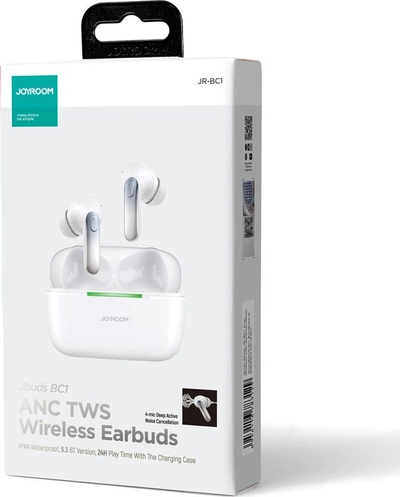 Kufje wireless in ear Joyroom Jbuds JR-BC1, Bluetooth, me kuti karikimi, të bardha