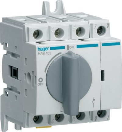 Shkëputës izolues Hager HAB403, 4 pole, 32A, i bardhë