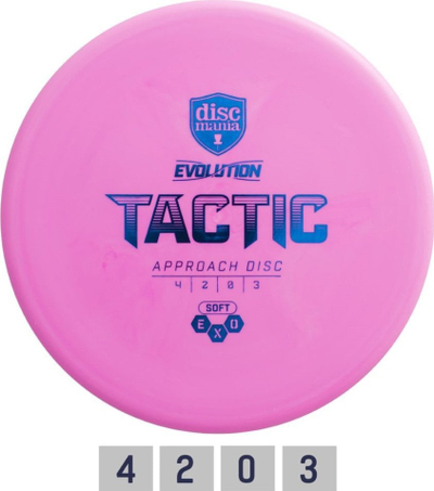 Disk golfi Discmania SOFT EXO TACTIC Evolution, stabilitet 4/2/0/3, plastika Soft Exo, rozë
