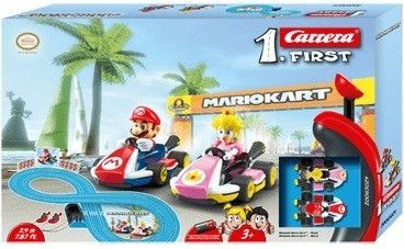 Pistë garash Carrera First Nintendo Mario Kart Peach, 1:50, për kalamaj 3+, me Mario dhe Peach