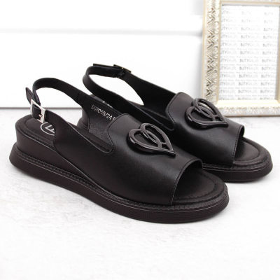 Женски сандали Filippo DS6069, кожа, со wedge потпетица, црни