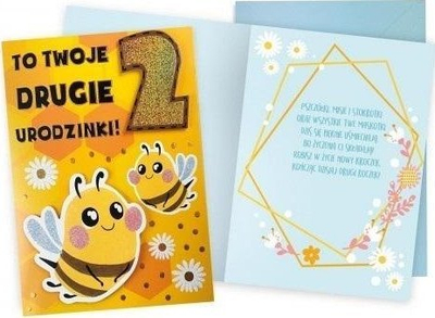Kartolinë urimi KUKARTKA Birthday Card 2 bees, për 2‑vjeçarë, 14 x 19 cm, shumëngjyrëshe