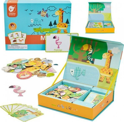 Set magnetik lojërash Classic World Magnetic Forest Animal Play, 60 copë, jeshile
