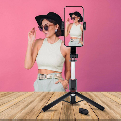 Shkop selfie tripod SSTR-13 me telekomandë Bluetooth, 21-133 cm, i zi