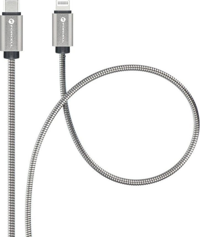 Kabllo Forcell F-energy Metal C238 USB C në Lightning, PD 27W 3A, 1m, e argjendtë