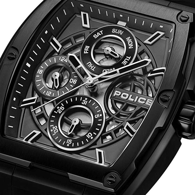 Orë dore Police Creed Skeleton PL.PEWJQ0004501, quartz, për meshkuj, e zezë
