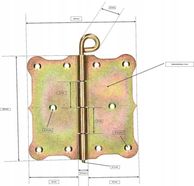 Menteshë ndërtimi Kotarbau DETACHABLE HINGE 100x100, e sheshtë, e galvanizuar, metalike