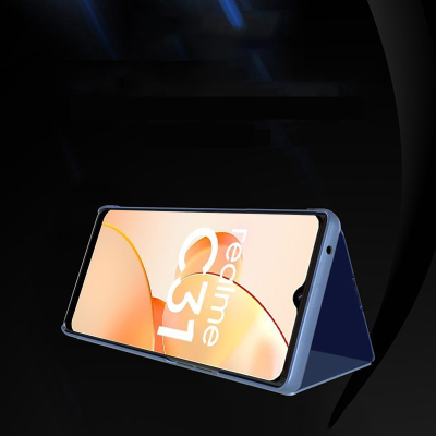 Mbulesë telefoni Clear View për Realme C31, flip stand, e zezë