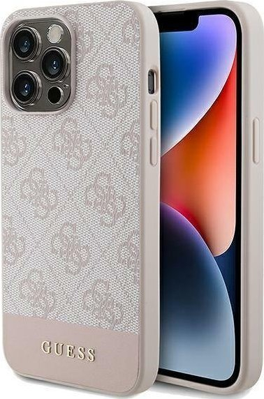 Mbulesë telefoni Guess GUHCP15XG4GLPI për iPhone 15 Pro Max 6.7", koleksioni 4G Stripe, rozë