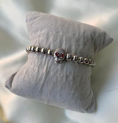 Byzylyk Dar Silver Skull Hematite, zirkon, i argjendtë