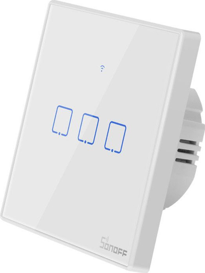 Ndërprës inteligjent muri Sonoff TX, WiFi RF 433MHz, 3 kanale me touch, i bardhë