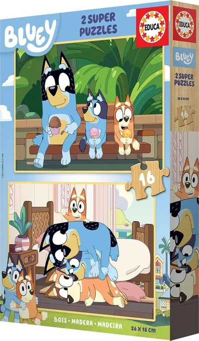 Puzzle druri Educa Bluey 19406, set 2x16 copa, 26x18 cm, shumëngjyrësh