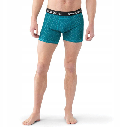 Bokserë për meshkuj Smartwool Merino Print Boxer Brief, lesh Merino, brez elastik, ngjyrë blu Deep Lake me print