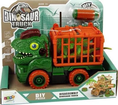 Lodër kamion dinosauri Leantoys DIY, set me dino, jeshile portokalli