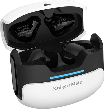 Kufje wireless in-ear Kruger&amp;Matz M8, me kuti karikimi, të bardha