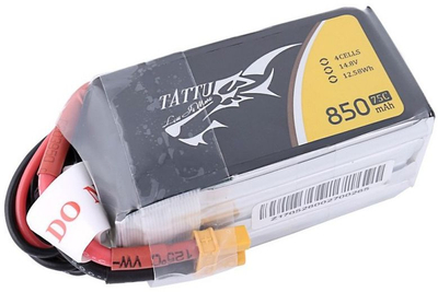Батерија LiPo Tattu 4S, 14.8V, 850mAh 75C, XT30, црна