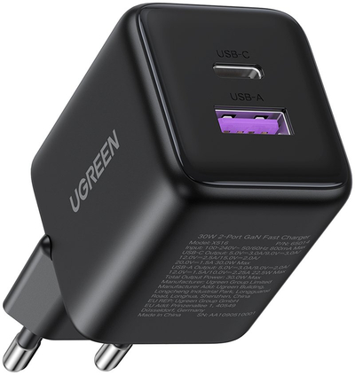 Karikues muri Ugreen 65014, 30W GaN, USB C dhe USB A, i zi