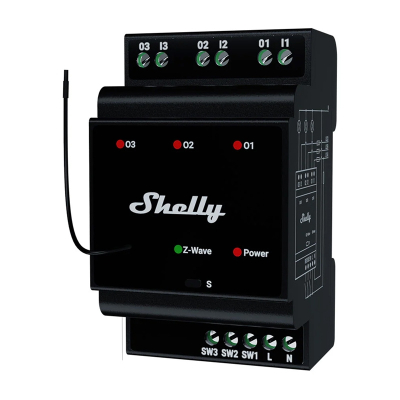 Çelës i mençur Shelly Wave Pro 3 EU LR, 3 kanale, Z-Wave, i zi