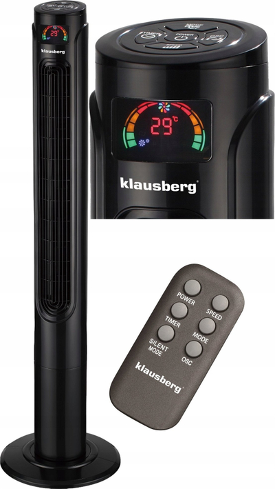 Ventilator kullë Klausberg KB 7720, 55W, me ekran digjital e telekomandë, ngjyrë e zezë