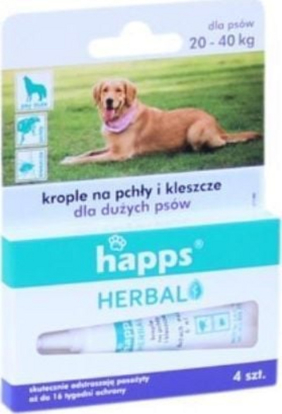 Pika kundër parazitëve për qen Happs Herbal, për qen të mëdhenj 20 40 kg, me bime