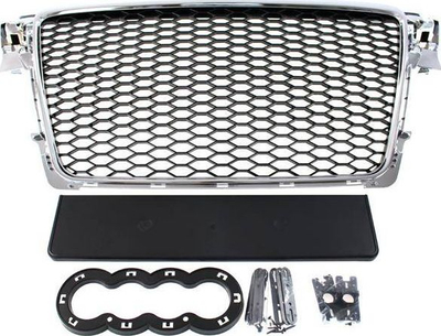 Grilë përpara Audi A4 B8 RS-style, 2008-2012, PDC, krom-ezezë