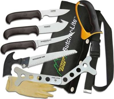 Set thika Outdoor Edge Butcher Lite, 8 pjesë, për përpunim mishi, ngjyrë e zezë