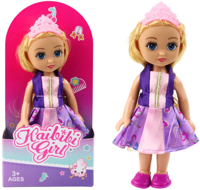 Kukull Mini Princeshë, 17 cm, me fustan edhe kurorë, shumëngjyrëshe