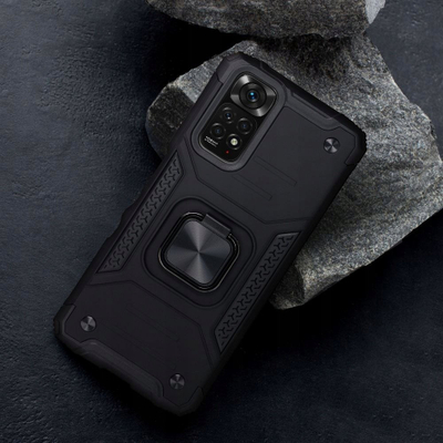Mbulesë telefoni Armored Nitro për Xiaomi Redmi 12C, me unazë për ta vënë në këmbë, e zezë
