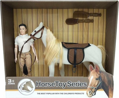 Set lodër kalë me kalorës HorseToy Series, me gjëra shoqëruese, 3+ vjeç, i bardhë