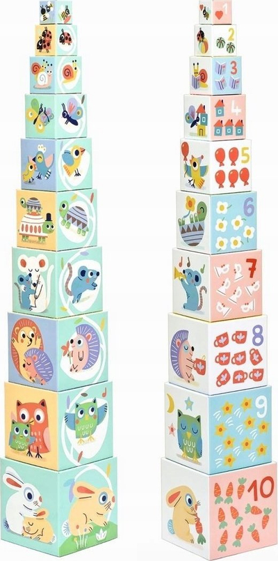 Lodër me blloqe Djeco Baby White BabyBloki, 10 kuba, edukative, shumëngjyrëshe