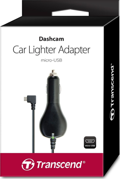 Përshtatës çakmaku Transcend për dashcam, micro USB, me kabllo të gjatë, i zi