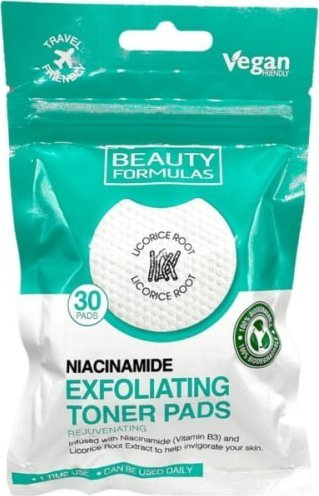 Disqe toniku që heqin shtresat e vdekura Beauty Formulas, me Niacinamide, 30 copë