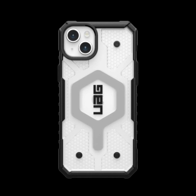 Mbrojtëse telefoni UAG Pathfinder MagSafe për iPhone 15 Plus, antishok, transparente, e bardhë